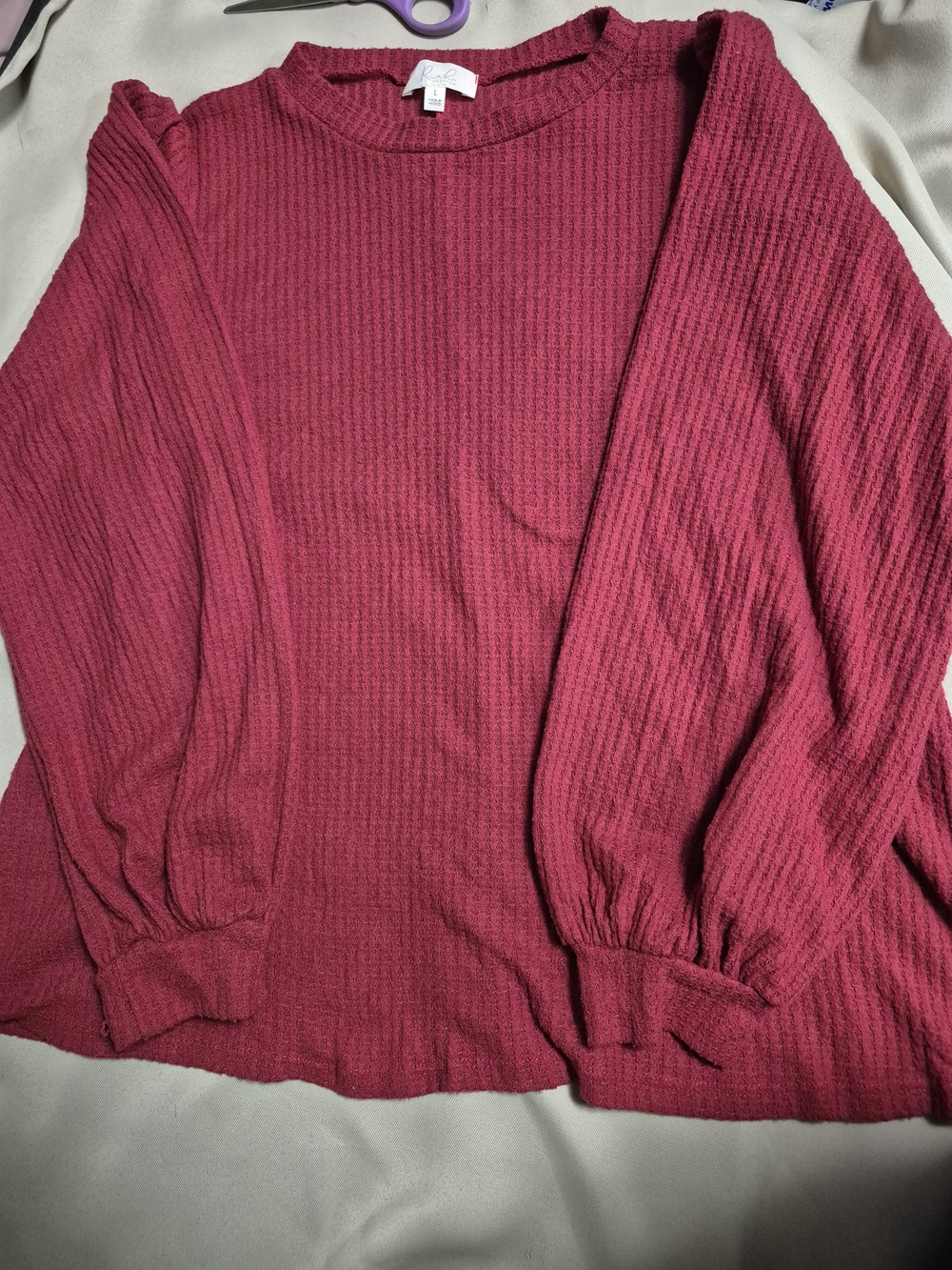 Cozy Waffle Crewneck Sweater - Deep Berry